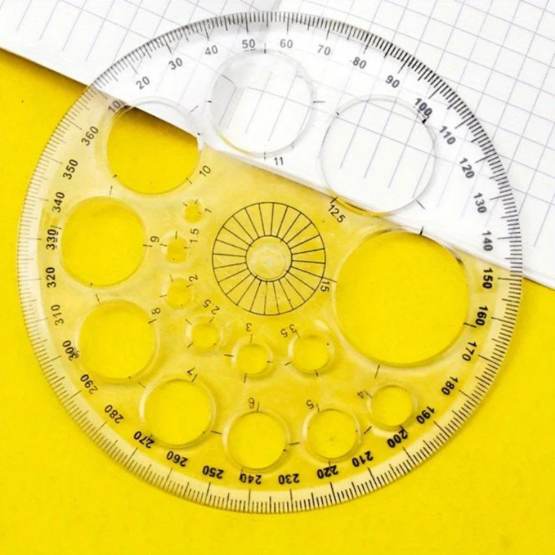 1pc 360-Degree Rotating Round Ruler - Transparent Blue Template with Circles & Degrees for Drafting, Patchwork, Office