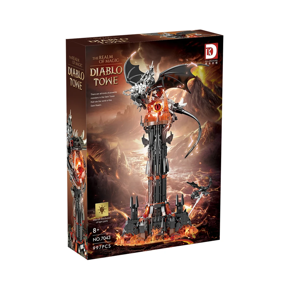 

IN STOCK 7043 MOC Dark Tower Building Blocks Assembling Black Dragon Bricks Model Construction Toys for Boys Christmas Gift Set