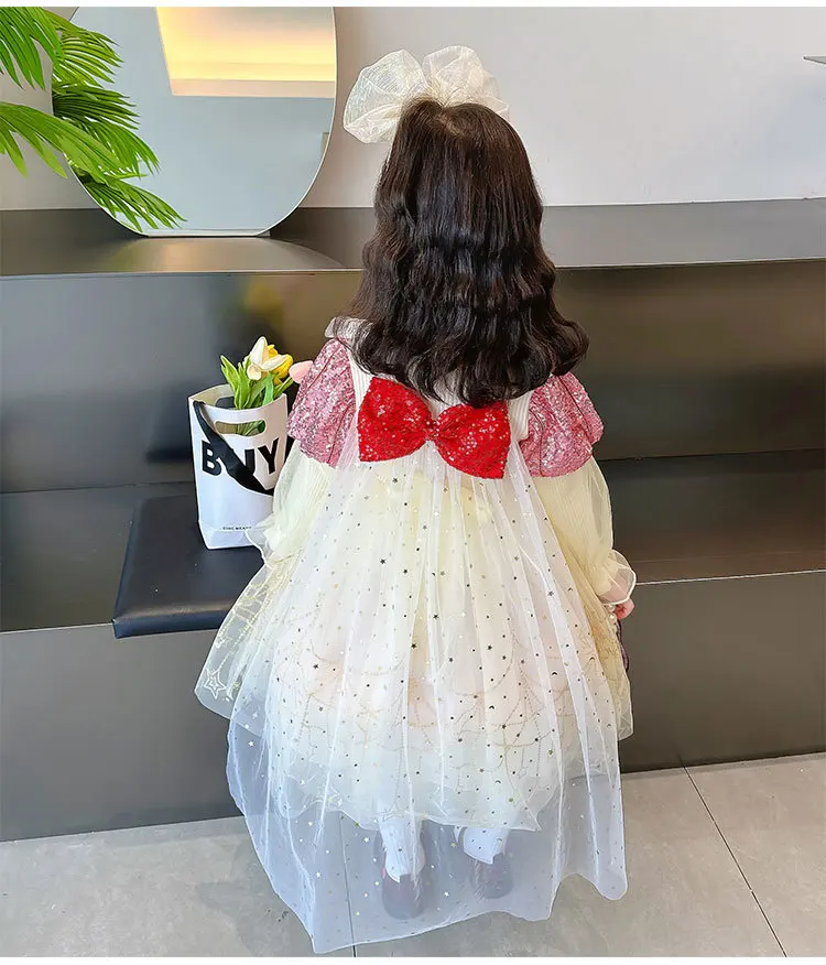 Autumn Dress for Baby Kids Girls Vestidos Birthday Party Dress Princess Evening Girl Dresses Mesh Knit Children Clothes Girls