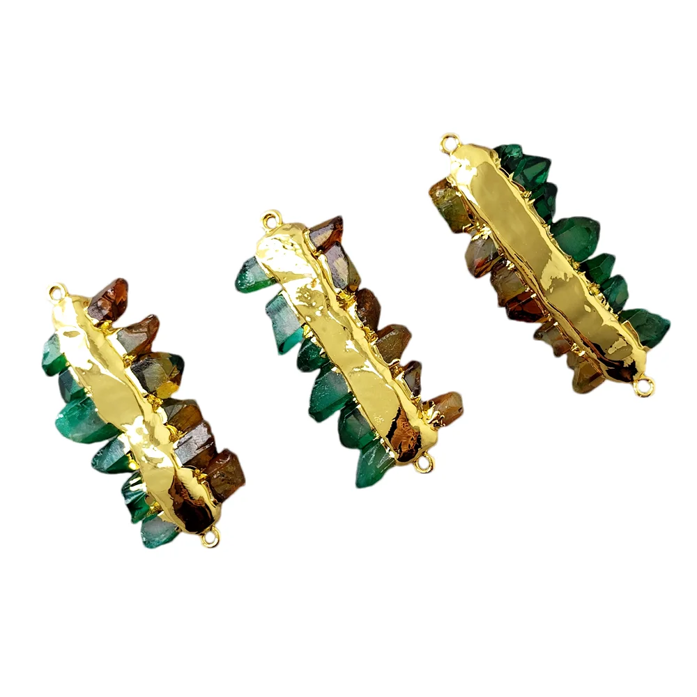 5 PCS 20x55mm Green Brown Quartz Cluster Double Bails Chamr For Jewelry Handmade