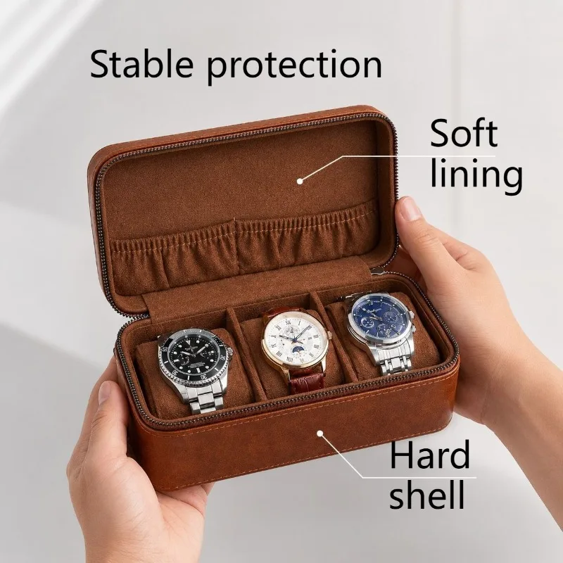 3 Slots Watch Storage Box Portable Travel Watches Organizer Boxes Man Wrist Watch Collection Case Luxury Mechanical Watches Case