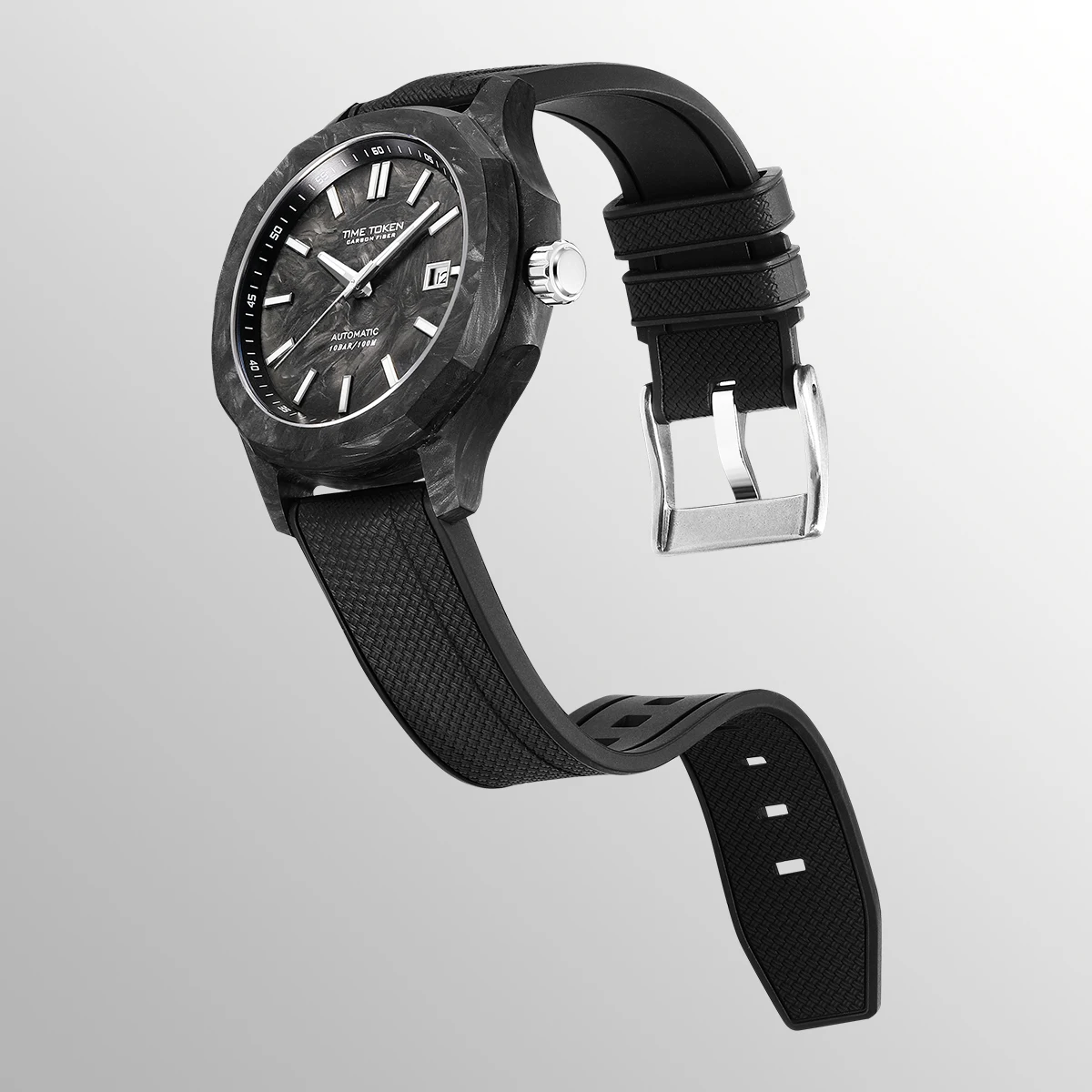 TIME TOKEN Luxury Men Wristwatch Forged Carbon Fiber Automatic Mechanical Watch 100M Waterproof Date Display Gift for Man T586