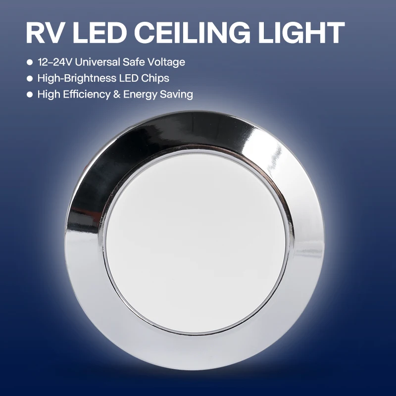 

12-24V LED RV Ceiling Light 7.4cm Energy-Saving Bright White Interior Lamp for Camper, Caravan, Marine, and Boat Use