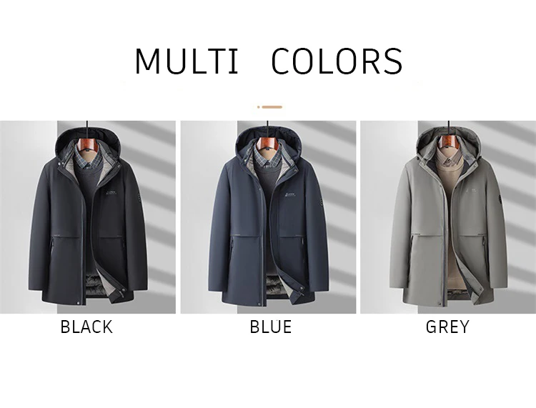 5XL Men's Winter Mid-Long Coat Warm Jacket Thick Coat Hat Detachable Long Jacket Business Jacket Mens Winter Hooded Warm Parkas