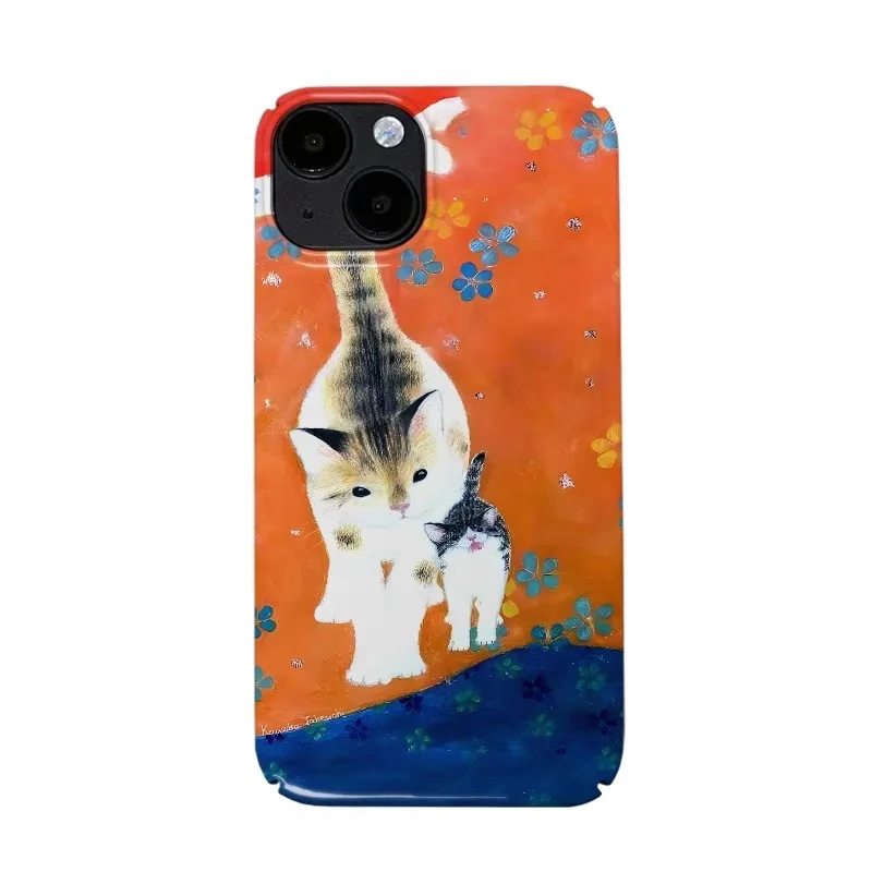 

Orange Colored Flower Cat Cartoon Case for IPHONE 17 16 ProMax 15 14 Plus 13 12 MINI 11 PRO 16Plus XR XS MAX Acrylic Phone Cover