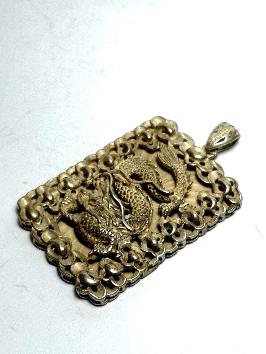 Old Collection Chinese Tibet Silver Carved loong Dragon Statue Amulet Necklace decoration gift