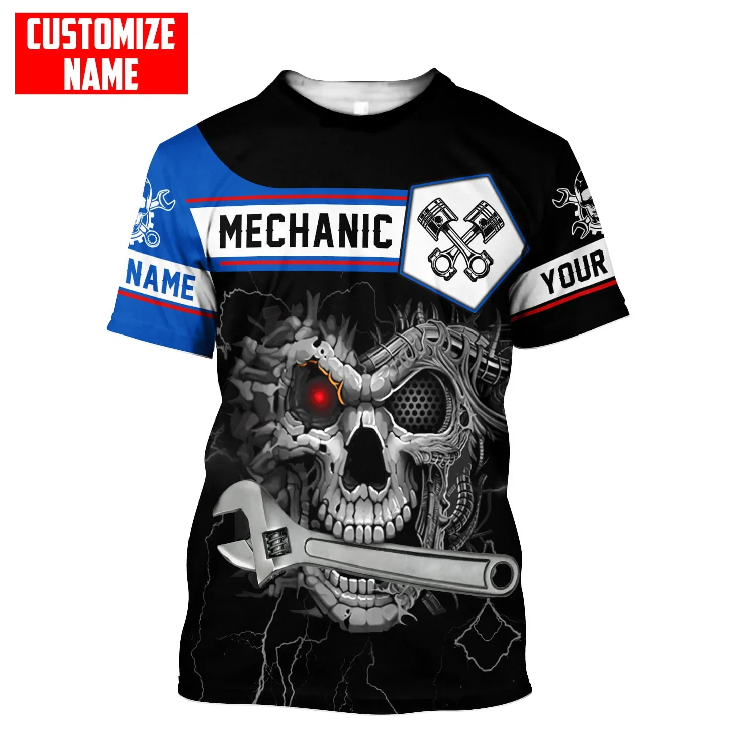 PLstar Cosmos Newest Summer Men‘s T-shirt Mechanic skull Personalized Name 3D Printed t shirt Unisex Casual Tshirt
