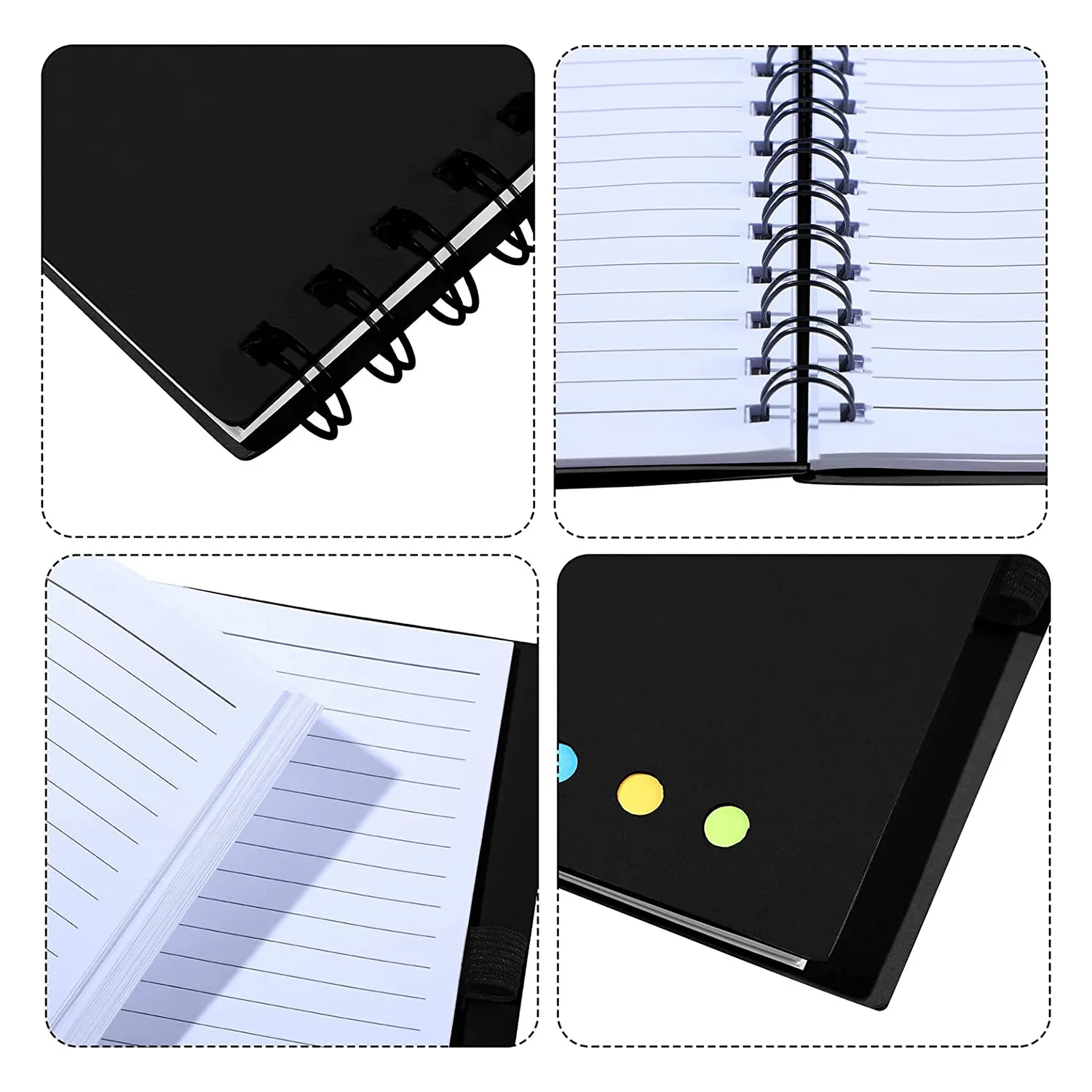A19E-Pack Of 8 Lined Spiral Notebook Kraft Cover Notepad Notepad With Pen In Stand Page Markers Sticky Notes Color Index Tabs