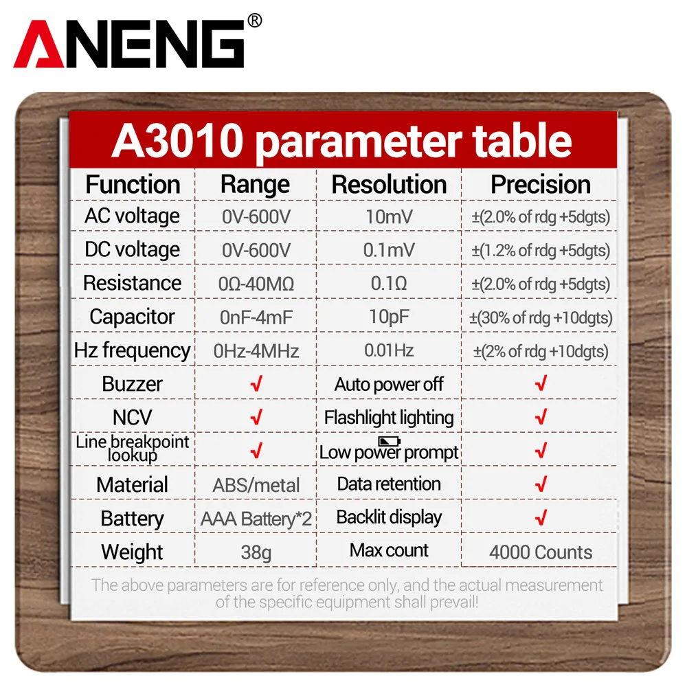 ANENG 펜 타입 멀티 미터, True-RMS 백라이트 멀티 계량기 디지털 자동 범위 테스터, LCD 전기 도구, A3010, 4000 카운트