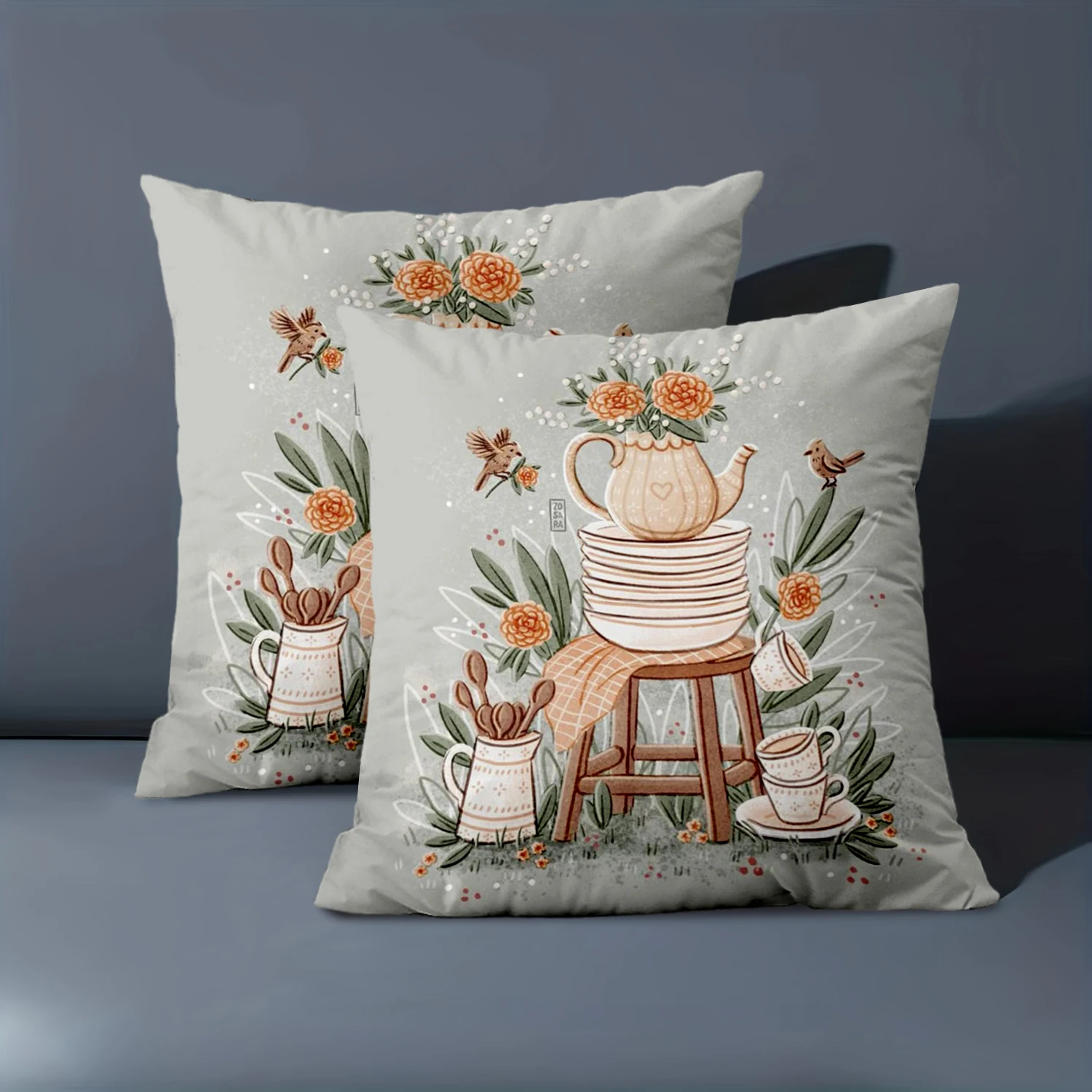 1 Pieces Vintage Farmhouse Tea Time Throw Pillow Cover Pattern Cushion Cover Suitable for Sofa Bedroom Car Pillow Cover