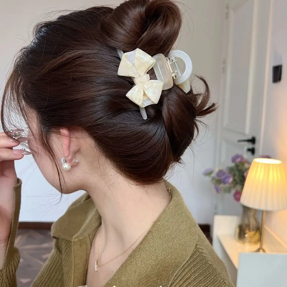 

Cute Jelly Retro Bow Acetate Hair Claw Hair Clip Hairpin Solid Color Shark Clip Headwear Geometry Shark Clip Travel