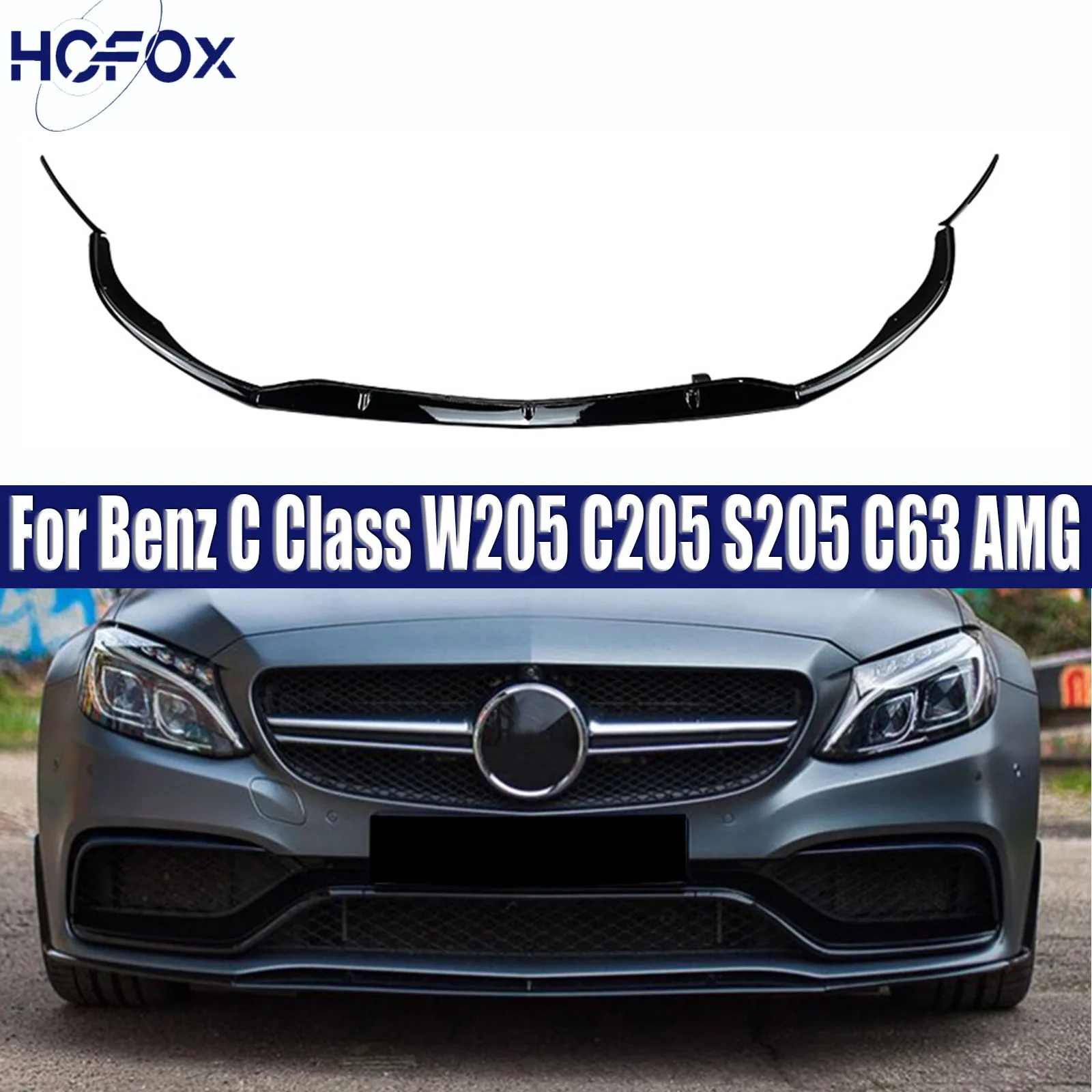 

Глянцевый автомобильный передний бампер, разделитель губ, диффузор для Benz C Class W205 C205 S205 C63 AMG 2015-2022, защита бампера, комплекты кузова