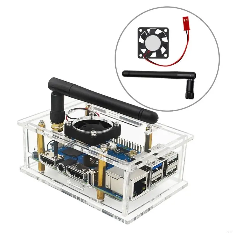 20CE Acrylic Case Cover Optional Cooling Fan for Orange Pi 5 Protector and Improve Signal Stability