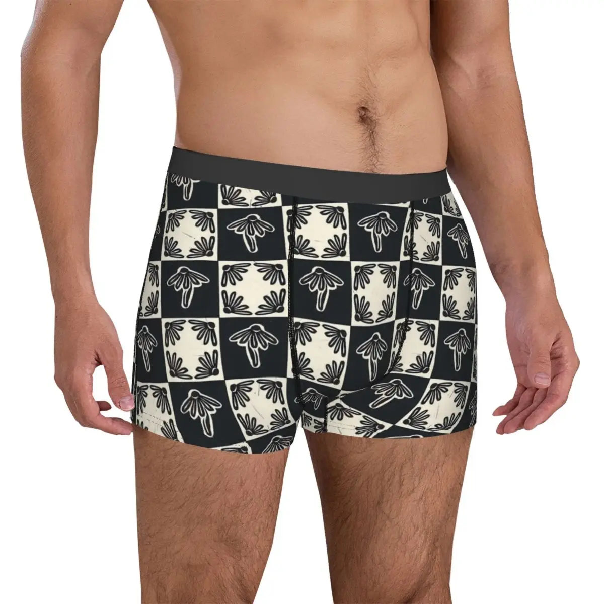 Black And White Check Print Underwear Daisy Block Pouch Trenky Boxershorts Print Shorts Briefs Classic Men Panties Plus Size 2XL