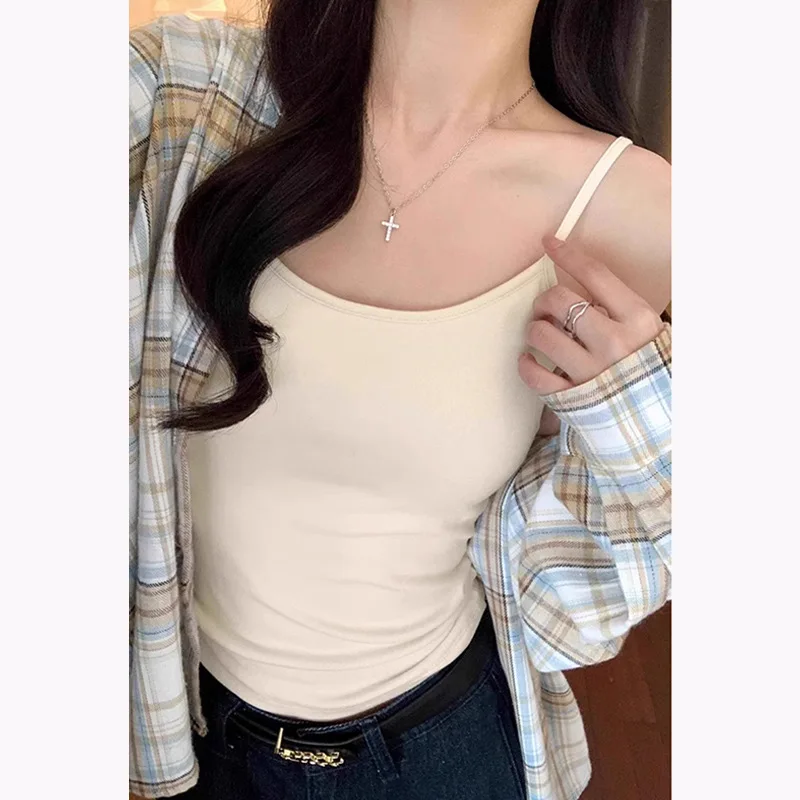 

Women's Small Suspender Skinny Spice Girl Top with Chest Pad Inner Vest Summer Sexy T-Shirt Versatile