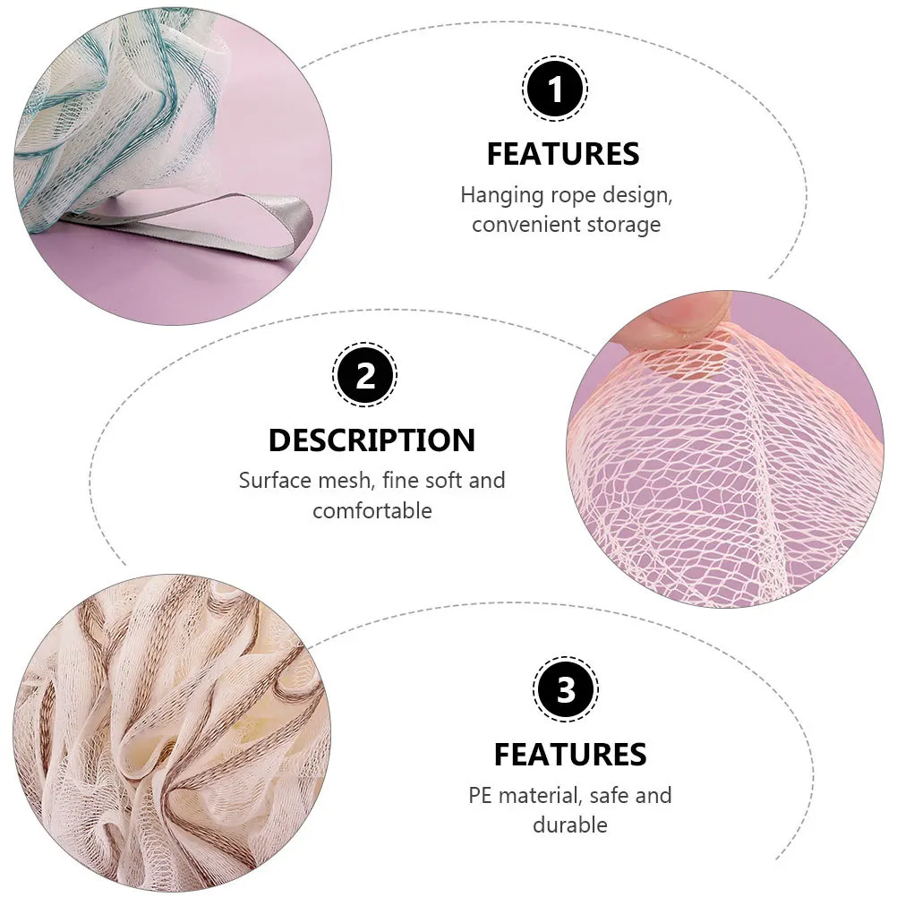 

3Pcs Bathroom Supplies Bath Sponges Hanging Soft Foaming Scrubbers for Gentle Body Exfoliating Shower Cleaning