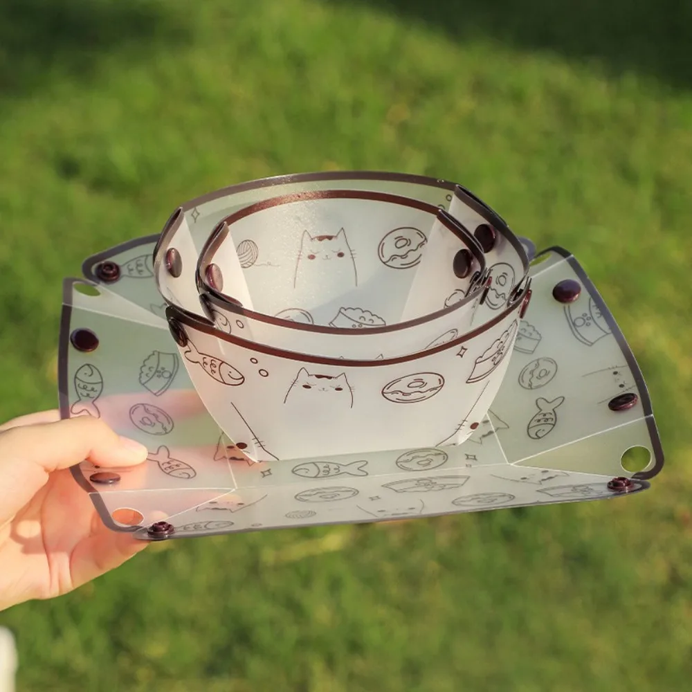 New Foldable Camping Tableware PP Lightweight Travel Dishware Easy to Clean Cartoon Cat Folding Tableware Outdoor Accessories