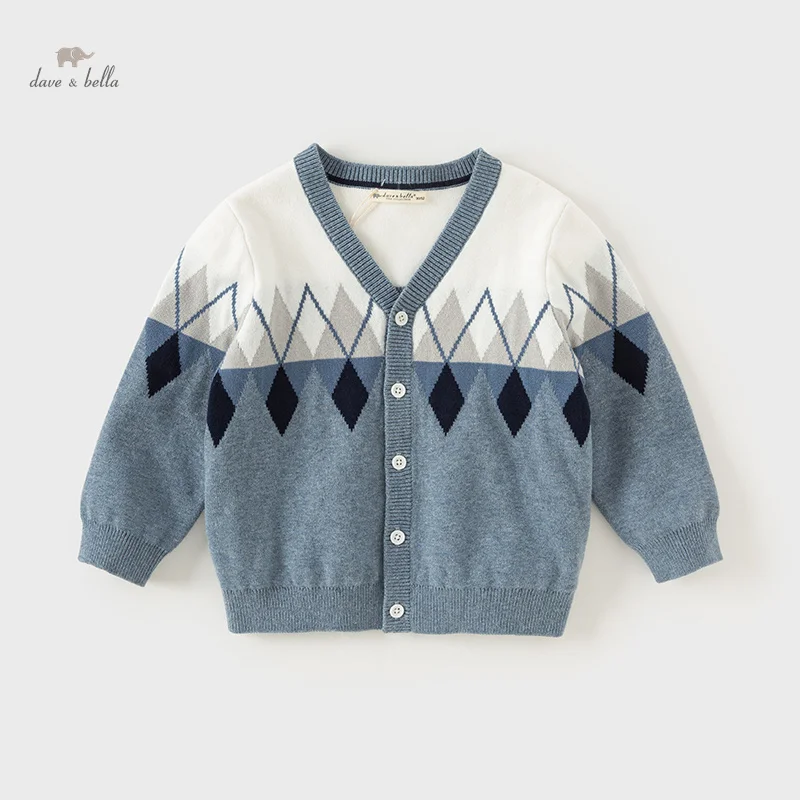 Dave Bella Kids Boys Autumn Knit Sweaters Long Sleeve Blue Button Up Cardigan Knitwear 100% Cotton Warm Coats DB3242013