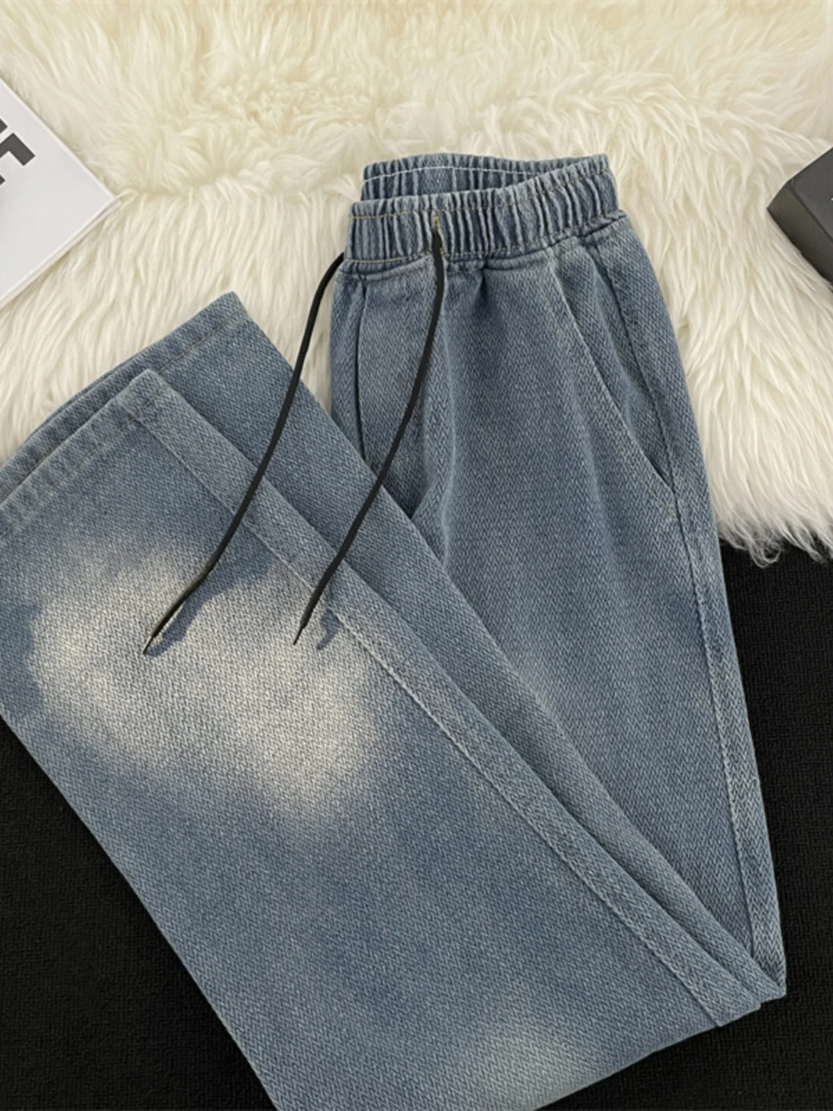 

Джинсы Waed Denim: повседневные, в американском стиле, свободные, прямые, с эластичным поясом, с узором «звездное небо», осенне-зимние, винтажные, длинные брюки