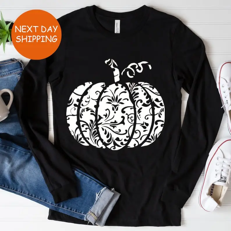 

Floral Pumpkin Long Sleeve, Halloween Top, Halloween Pumpkin T-shirt, Cute Fall Long Sleeve Shirt, Fall Shirt for Woman,
