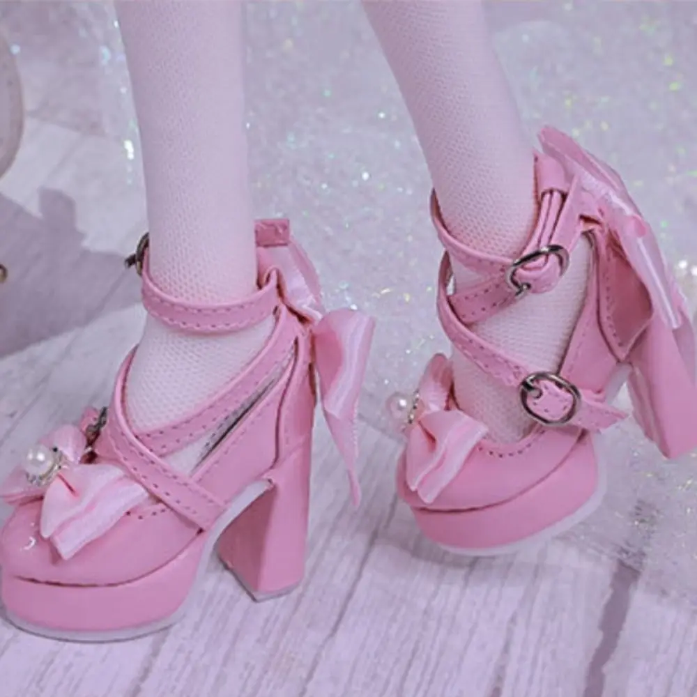 

1 Pair 1/3&1/4 BJD Bowknot High Heels Pearl PU Doll's Shoes Heightened Cute Dress Up Doll Shoes 1/3&1/4 BJD Dolls
