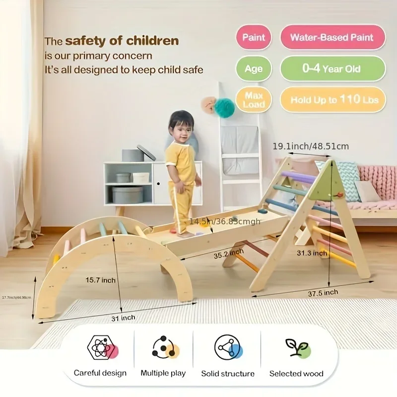 5in1 Toddler Climbing Toys, Wooden Foldable Climbing Toys For Toddlers 1-3 Inside, 3 Piece Baby Climbing Gym Indoor Playground