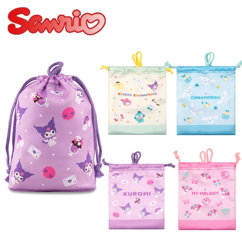 Sanrio Cinnamoroll Drawstring Bag Anime Storage Organize Bag Cartoon Women Tote Shopping Bag Travel Portable Sundry Clothing Bag