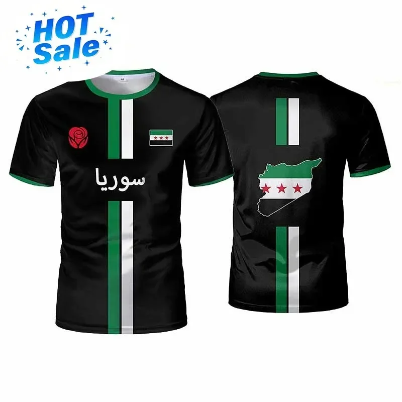 Syria Football Sports T-shirts Men 3d Printed Syrian Graphic Flag Short Sleeves Street Oversized Tees Tops Soccer T-shirts