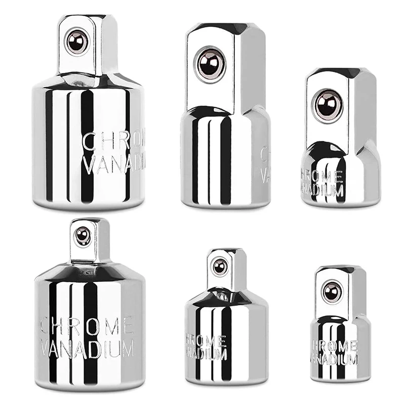 6pcs Socket Adapter and Reducer Set, 1/4", 3/8", 1/2" Chrome Vanadium Steel Ratchet/Socket Extension/Conversion Kit