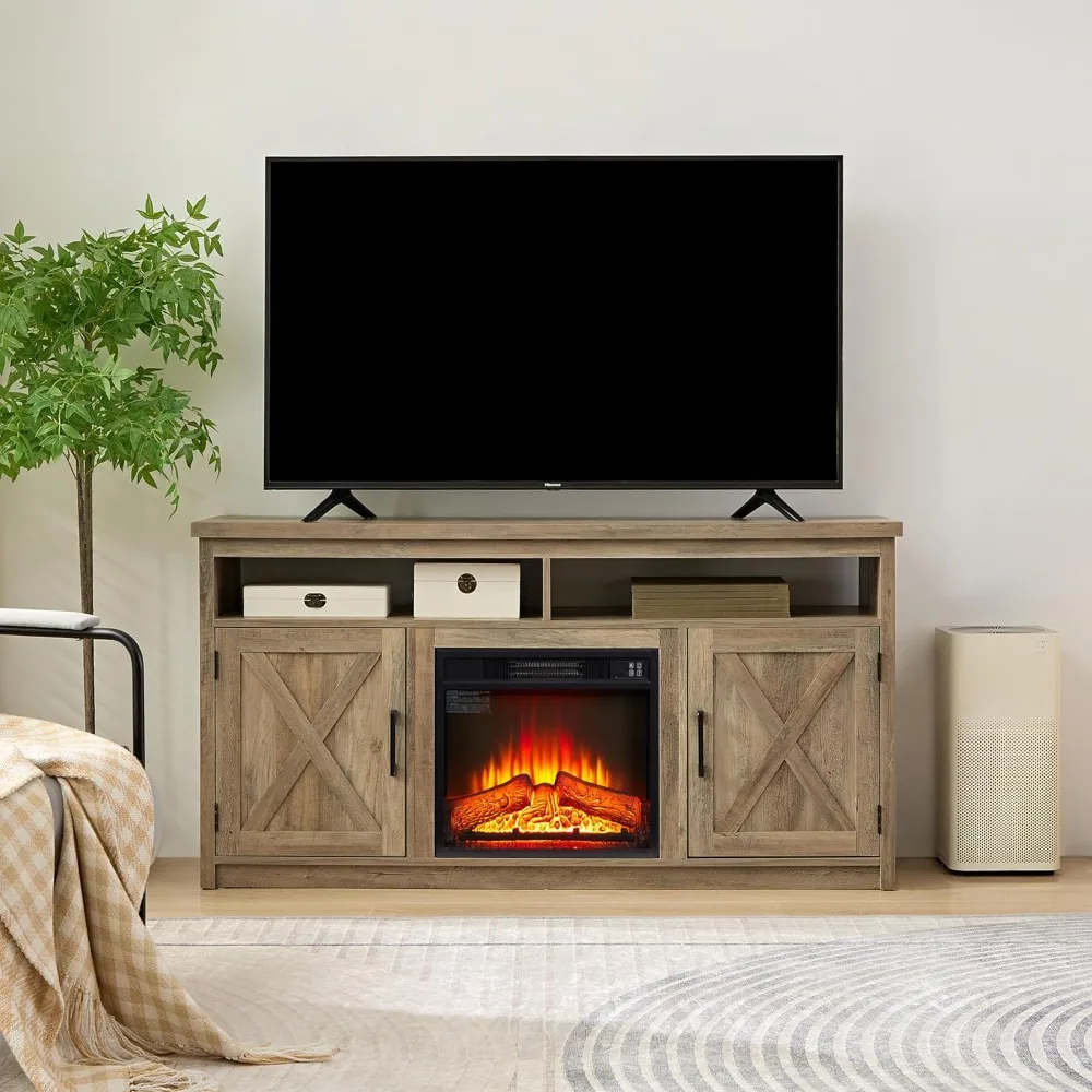 TV Stands Equipped with 18 Inch Fireplace Insert, Suitable for TVs Up To 65 Inches in Size, with Shelves and Cabinets Furniture