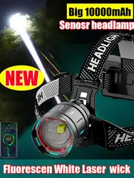 Senson-linterna frontal LED de 1000W, luz blanca con Zoom fluorescente, resistente al agua, 9900000000LM, para campamento