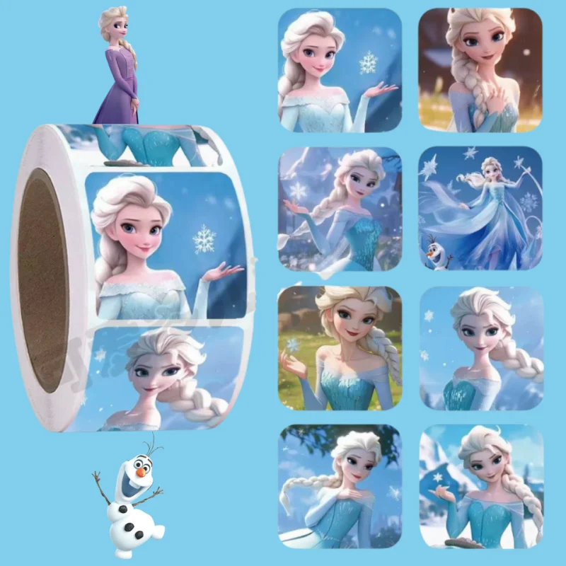 500PCS Frozen Elsa Princess Cartoon Stickers Baby Cute Roll Stickers Anime Seal Label Decoration Children's Party Candy Sticker