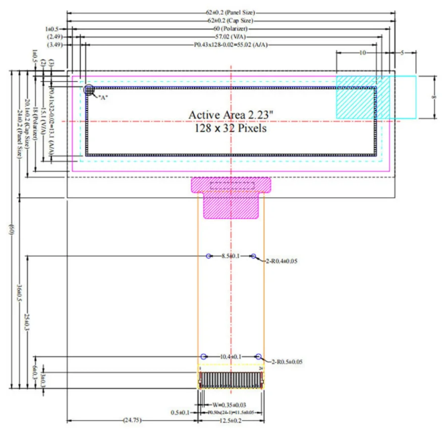2,23 Zoll OLED LCD Display Modul SSD1309 Treiber 128x32 Bildschirmplatine 4-Pin 7-Pin 24-Pin 128x32 SPI I2C Weiß Blau Gelb Grün – Detail 2