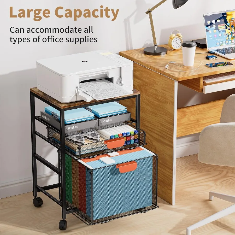 Rolling File Cabinet with Handle Mobile File Cabinet on Lockable Wheels for Efficient Office Filing Organization Printer Stand
