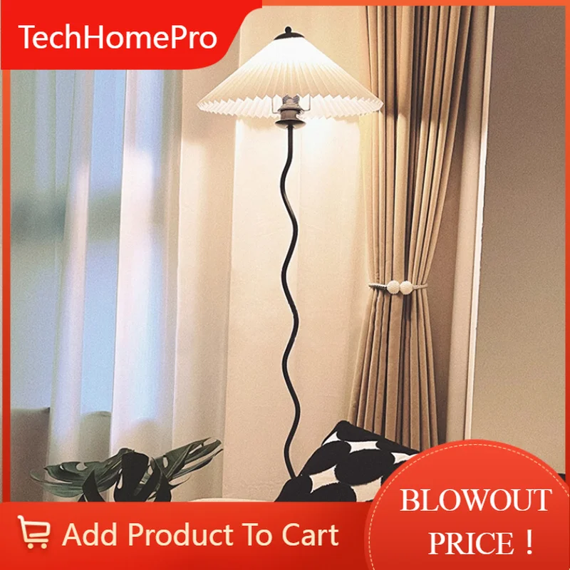 TechHPNordic Pleated Fabric Led Floor Lamp Living Room Sofaside Home Decor Standing Table Light