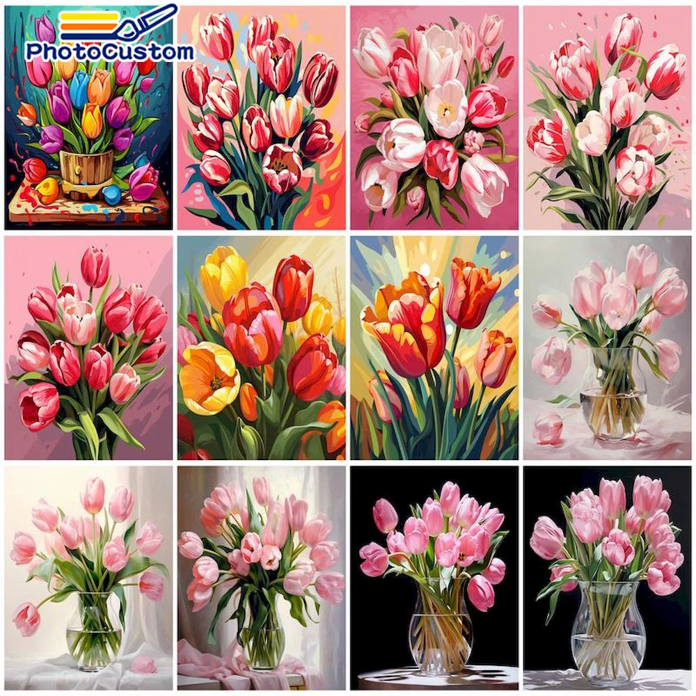 

PhotoCustom 60x75cm Oil Painting By Numbers Flowers Pictures By Numbers On Canvas Room Decoration Frameless DIY Digital Paint Ki