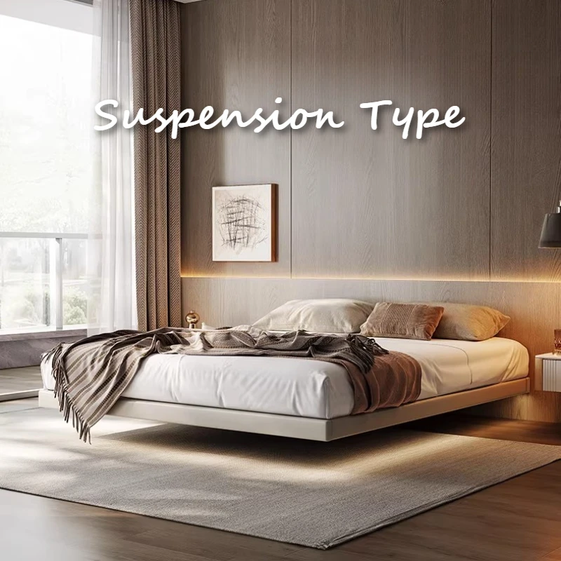 Suspended Solid Wood Double Bed Soft Decor Aesthetic Minimalist Art Bed 2 People King Size Frame Bedroom Sets Full Set Furniture