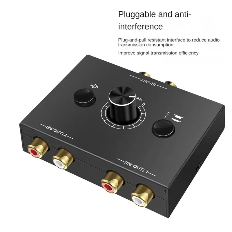DT21 2 Into 1 Out 1 Into 2 Out Audio Switcher Black Metal Audio Converter Fast Switching for Multi-Device Connection