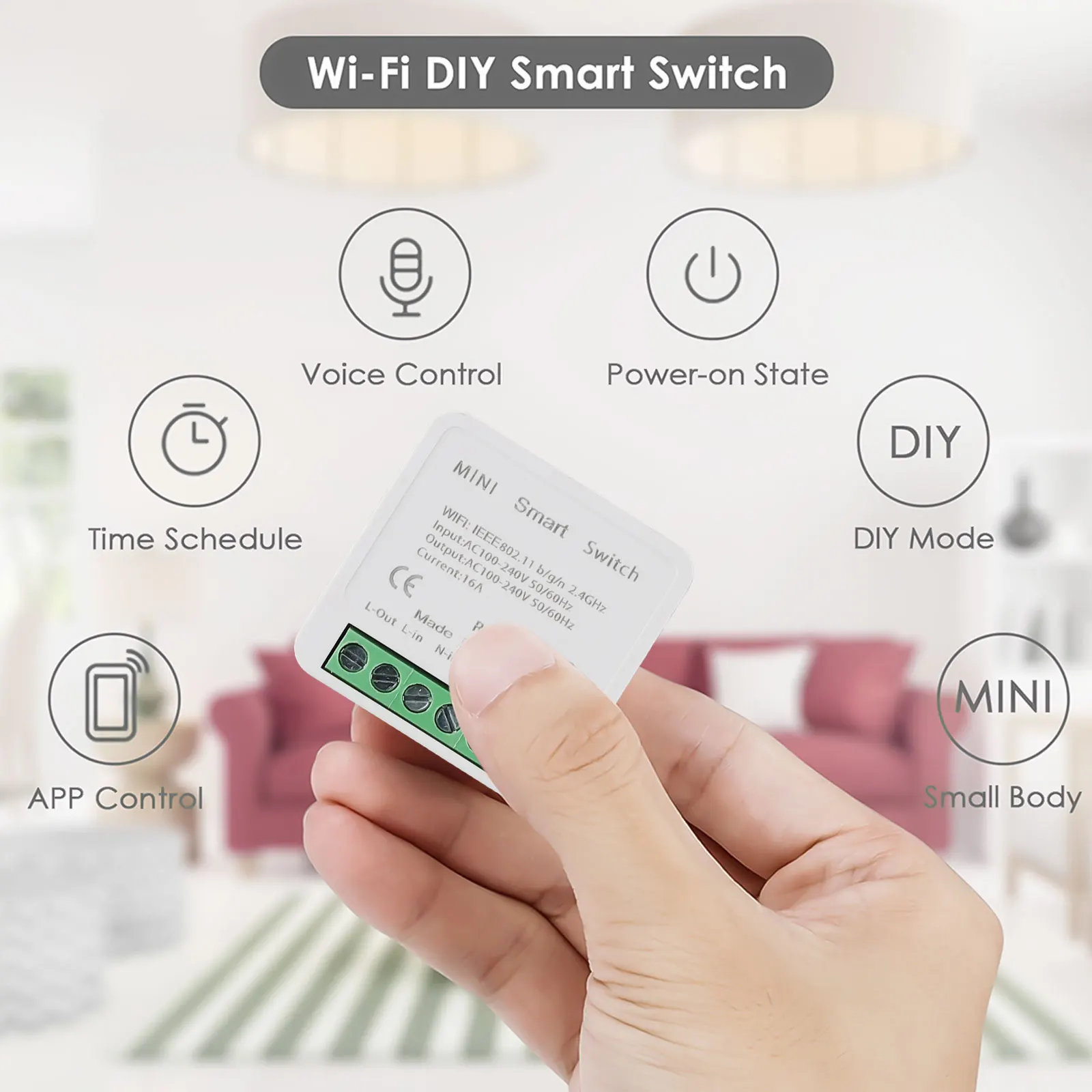 

Двухрежимный выключатель света Wi-Fi с встроенным таймером; подключается к бесшовной сети без требованиям концентратора на 16 А.