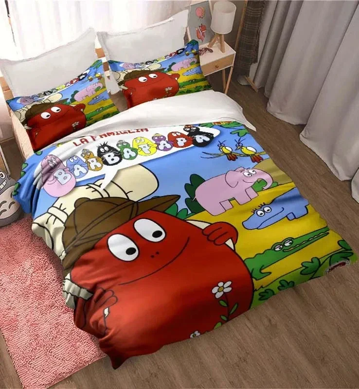 Les Barbapapa Family Cartoon 3 Piece Bedding Set Twin Duvet Cover Set All Season Quilt Cover  Bedding Set Twin Single Boys