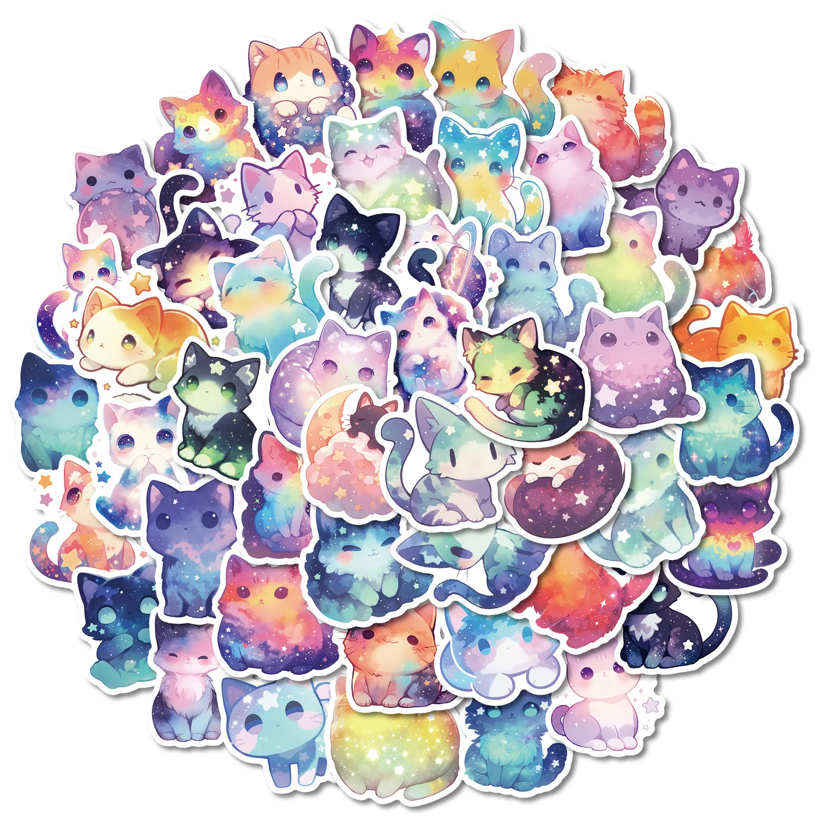 

10/30/50pcs Fancy Purple Starry Sky Cats Stickers Cartoon Decals Decoration DIY Fridge Bike Phone Notebook Stationary Kids Toys