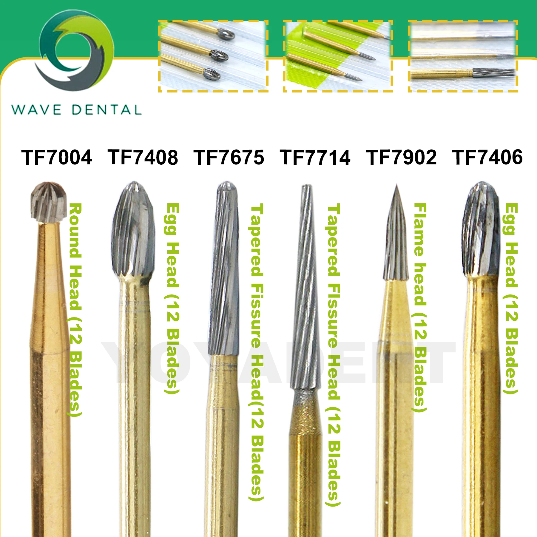 WAVE Dental 12 Bladed Burs Dentistry Strawberries Trimming and Finishing For High Speed Handpiece 5pcs/Pack TF Burs