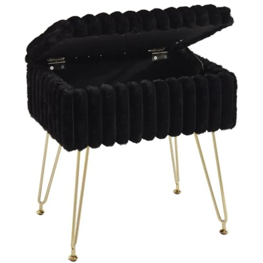 

Vanity Stool Chair with Storage Faux Fur Stools for Vanity Makeup Feet Stool Ottoman with 4 Metal Legs Small Vanity Bench Seat