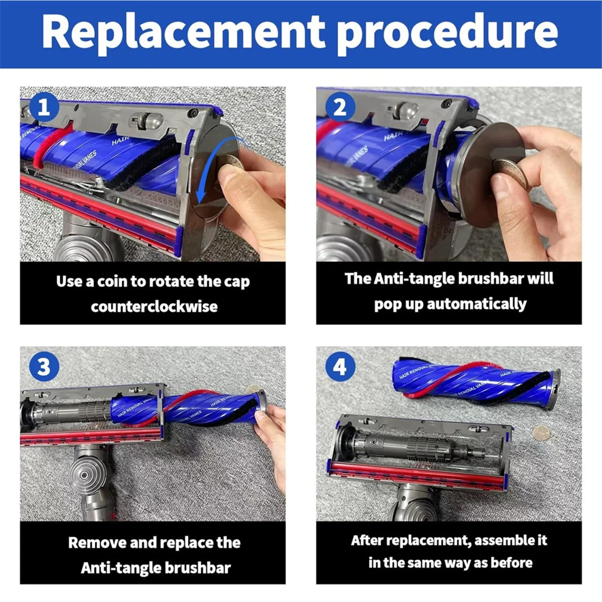A14G-Direct Drive Anti-Winding Roller Brush for V11 V10 V8 V7 V12 SV10 SV11 SV12 SV14 SV30 Vacuum Cleaner Attachments