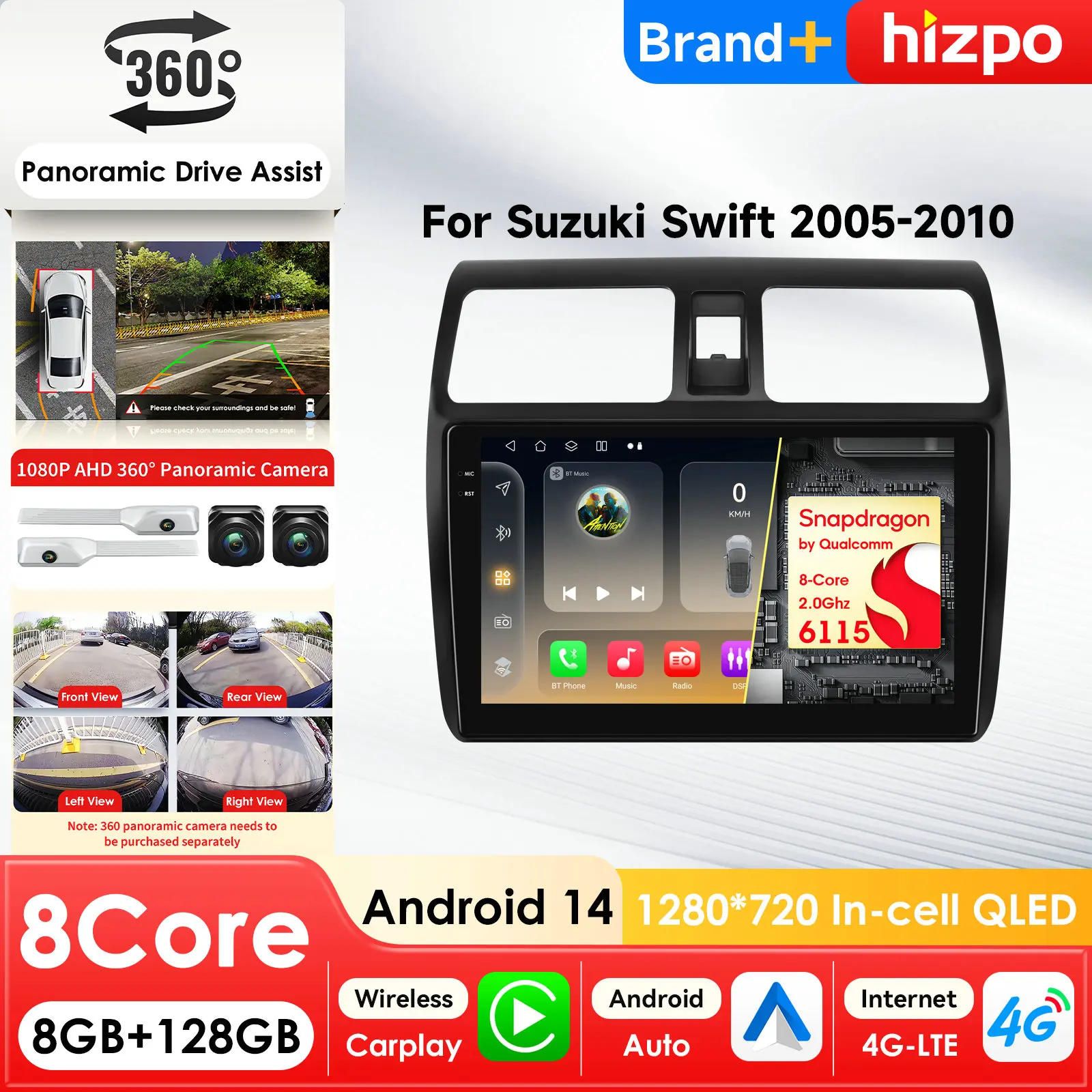 

Автомобильный мультимедийный плеер Hizpo Stereo AI с интеллектуальным экраном Android для Suzuki Swift 2005-2010, GPS, Carplay, 4G, головное устройство Snapdragon