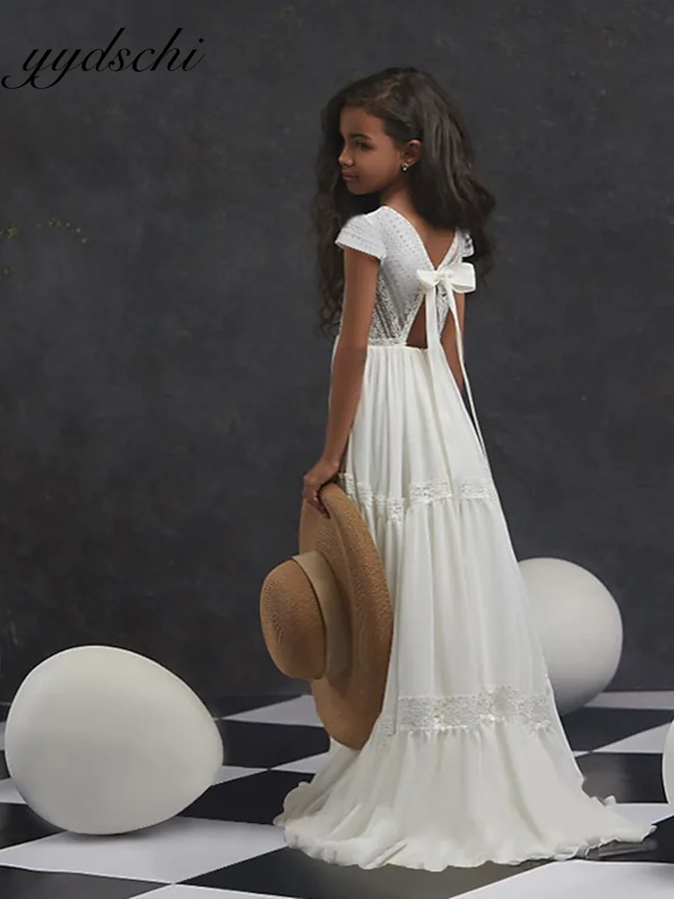 

Gorgeous Flower Girl Dresses For Weddings Chiffon Appliques Sweep Floor Princess Toddler Pageant Gowns First Communion Dresses