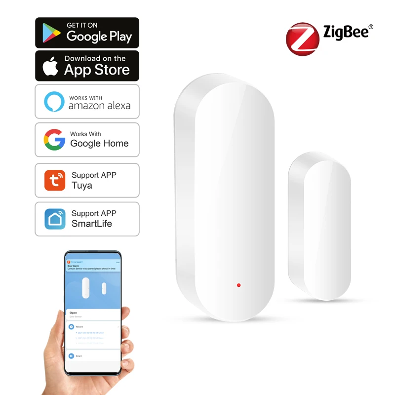 Tuya-Zigbeeスマートドアセンサー,ホーム開閉検出器,アプリケーション制御,通知,Alexa, Google Home,Zigbeeゲートウェイが必要