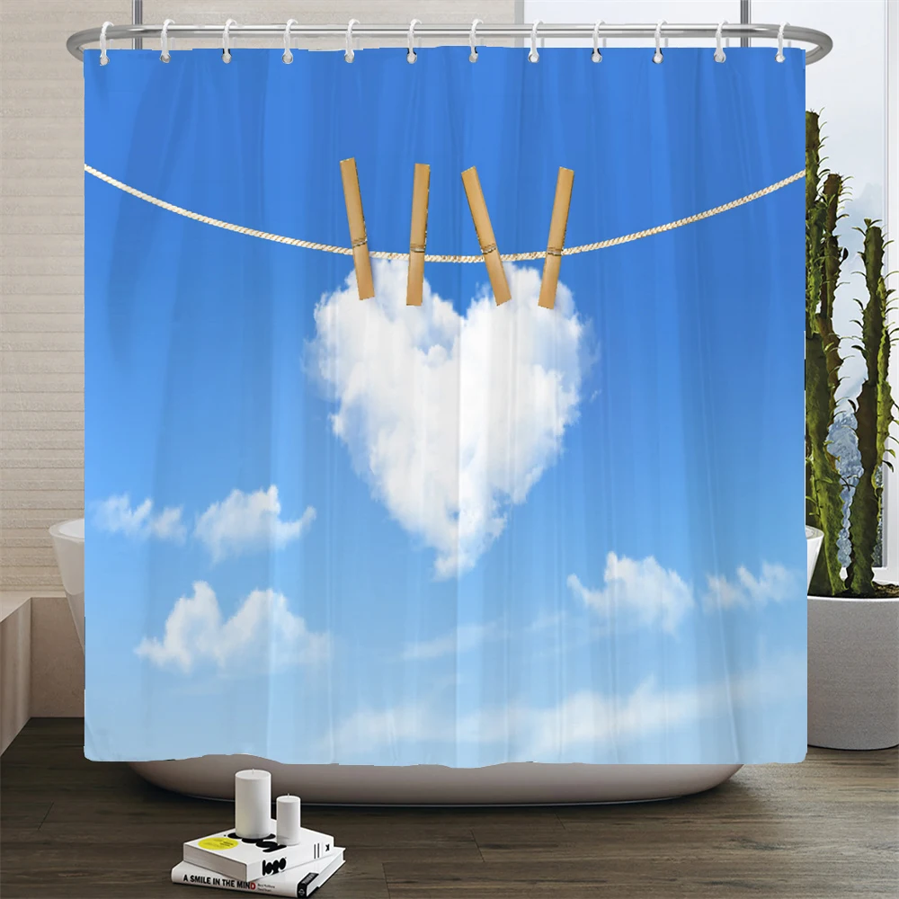 Sunny Blue Sky Shower Curtain Natural Landscape Waterproof Bathroom Curtain 3D Print Scenery Partition Curtain With Hooks