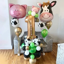 38pcs Farm Theme Birthday Party Balloons Set Cute Cow Pig Number Balloon Set Farm Party Kids 1 2 3 4th Birthday Party Decoration