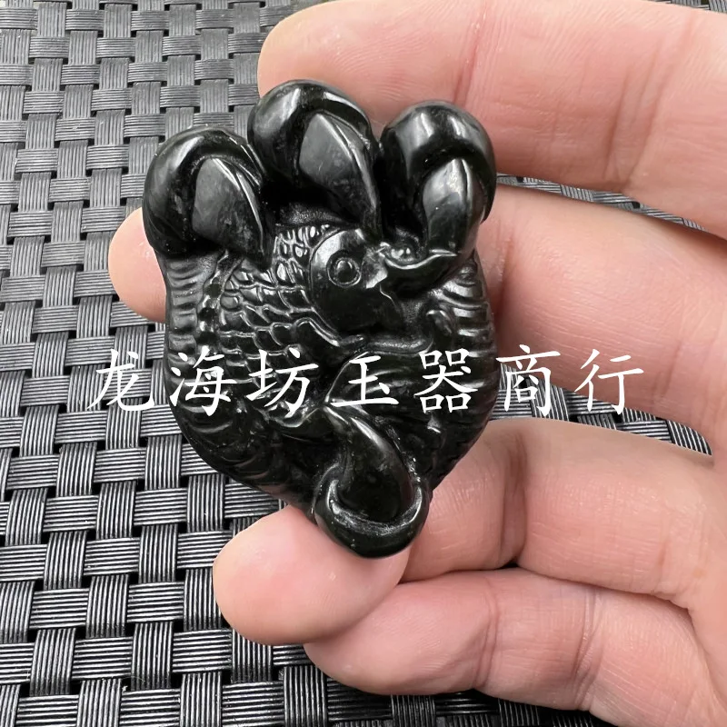 Xinjiang Hetian Dark Jade Seize the Opportunity Jade Pendant Dark Green Serpentine Jade Zodiac Rabbit Pendant Jade Pendant